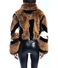 Azalea Wang Chiara Faux Fur Animal Stripe Stand Collar Cropped Jacket
