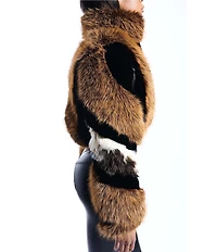 Azalea Wang Chiara Faux Fur Animal Stripe Stand Collar Cropped Jacket