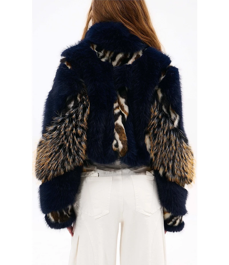 Azalea Wang Chiara Faux Fur Animal Stripe Stand Collar Cropped Jacket