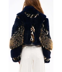 Azalea Wang Chiara Faux Fur Animal Stripe Stand Collar Cropped Jacket