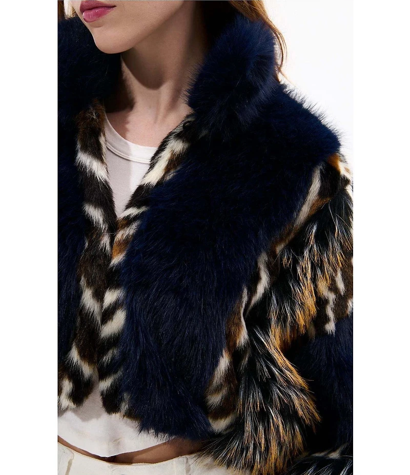 Azalea Wang Chiara Faux Fur Animal Stripe Stand Collar Cropped Jacket
