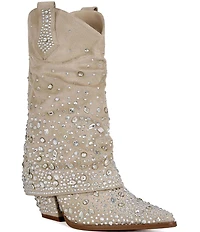Azalea Wang Christos Rhinestone Western Foldover Mid Calf Boots