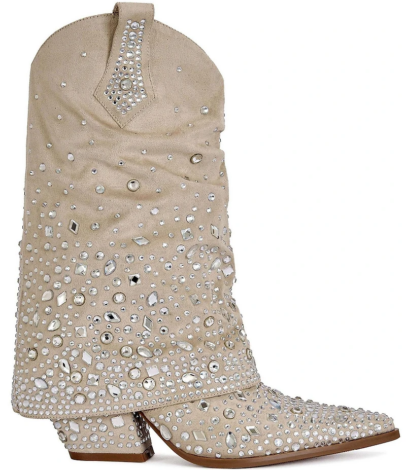 Azalea Wang Christos Rhinestone Western Foldover Mid Calf Boots
