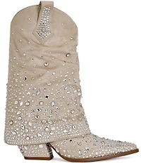 Azalea Wang Christos Rhinestone Western Foldover Mid Calf Boots