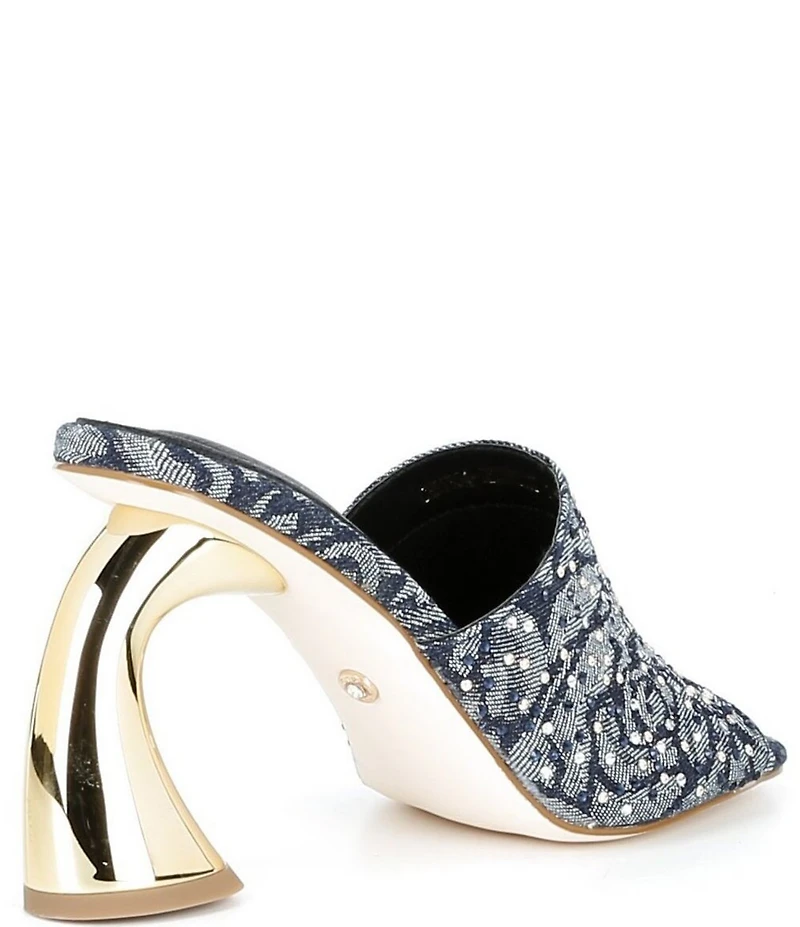 Azalea Wang Chryssa Denim Floral Rhinestone Dress Sandals