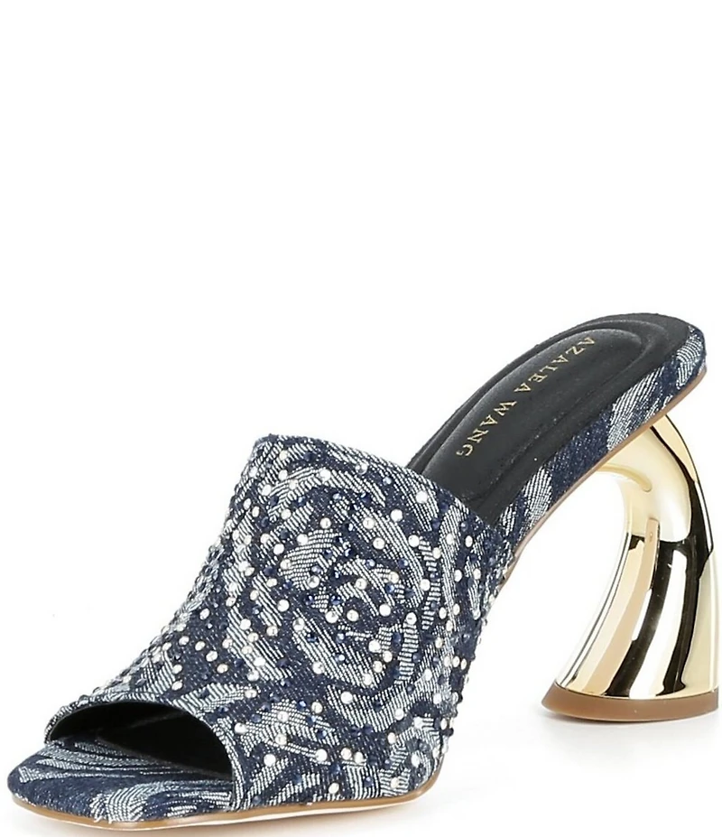 Azalea Wang Chryssa Denim Floral Rhinestone Dress Sandals