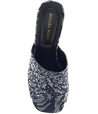 Azalea Wang Chryssa Denim Floral Rhinestone Dress Sandals