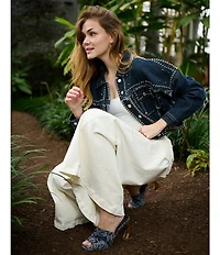 Azalea Wang Chryssa Denim Floral Rhinestone Dress Sandals