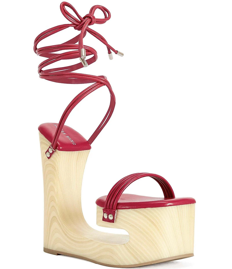 Azalea Wang Cipriano Open Platform Wedge Ankle Wrap Sandals