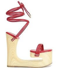 Azalea Wang Cipriano Open Platform Wedge Ankle Wrap Sandals