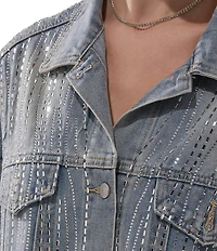 Azalea Wang Clairo-Denim Rhinestone Point Collar Denim Jacket