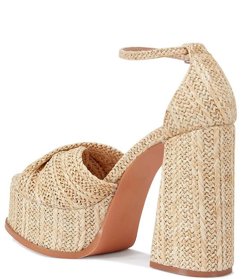 Azalea Wang Clary Raffia Ankle Strap Platform Block Heel Sandals