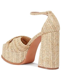 Azalea Wang Clary Raffia Ankle Strap Platform Block Heel Sandals