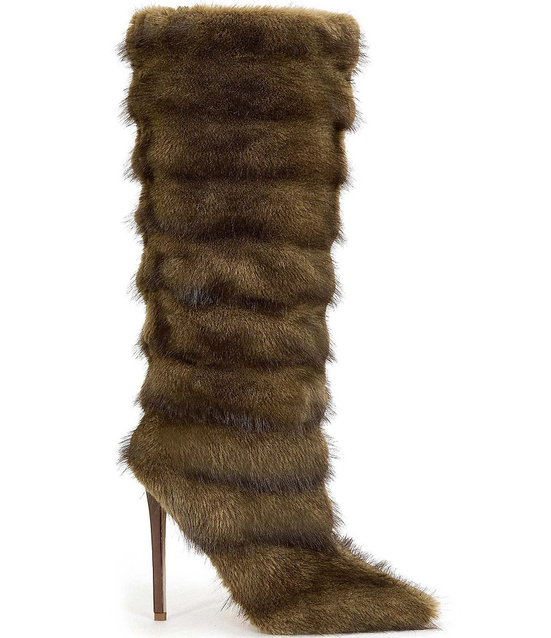 Azalea Wang Conrad Tiered Faux Fur Pointed Toe Tall Boots