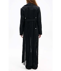 Azalea Wang Coop-Black Faux Leather Notch Collar Fringe Cropped Moto Jacket