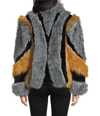 Azalea Wang Cora Grey Multi Faux Fur Stand Collar Zip Front Coat