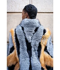 Azalea Wang Cora Grey Multi Faux Fur Stand Collar Zip Front Coat