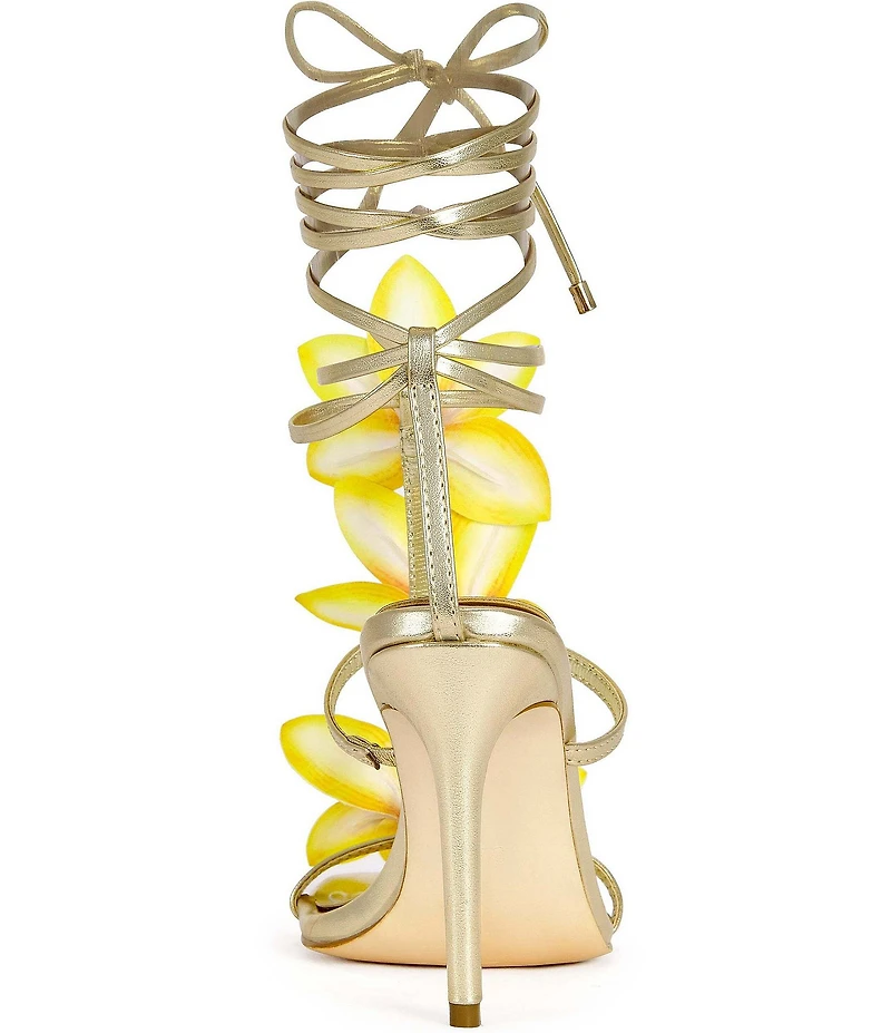 Azalea Wang Crescendo Metallic Flower Detailed Ankle Wrap Dress Sandals