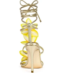 Azalea Wang Crescendo Metallic Flower Detailed Ankle Wrap Dress Sandals