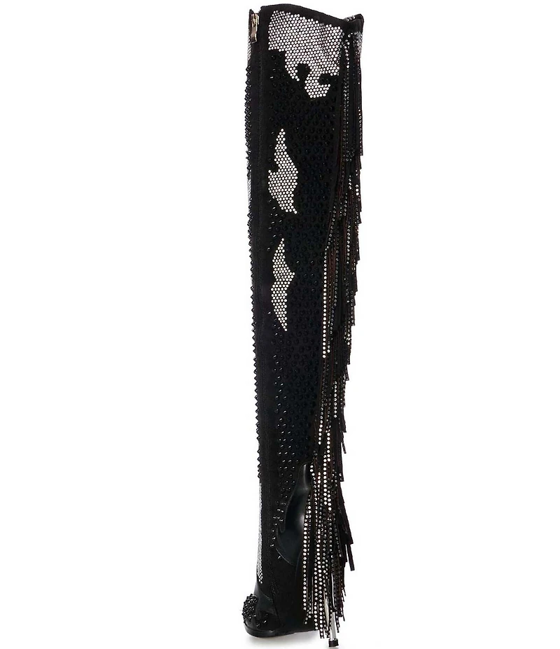 Azalea Wang Crewe Rhinestone Studded Fringe Over-The-Knee Western Boots