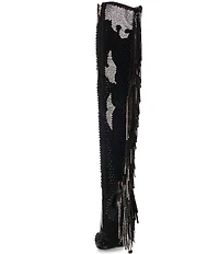 Azalea Wang Crewe Rhinestone Studded Fringe Over-The-Knee Western Boots