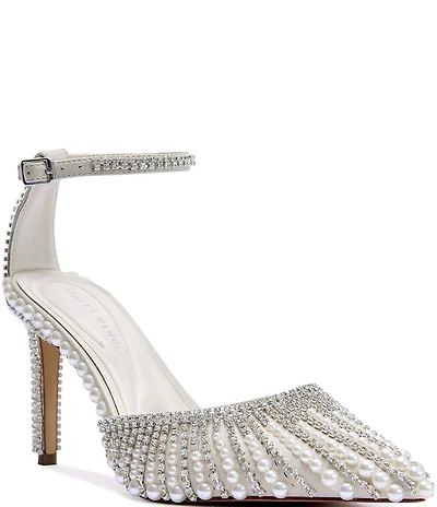 Azalea Wang Davina Pearl and Rhinestone Ankle Wrap Pumps