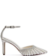 Azalea Wang Davina Pearl and Rhinestone Ankle Wrap Pumps
