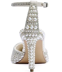 Azalea Wang Davina Pearl and Rhinestone Ankle Wrap Pumps