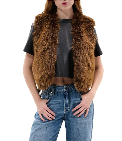 Azalea Wang Dedra-Brown Faux Fur Open Front Vest