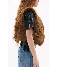 Azalea Wang Dedra-Brown Faux Fur Open Front Vest