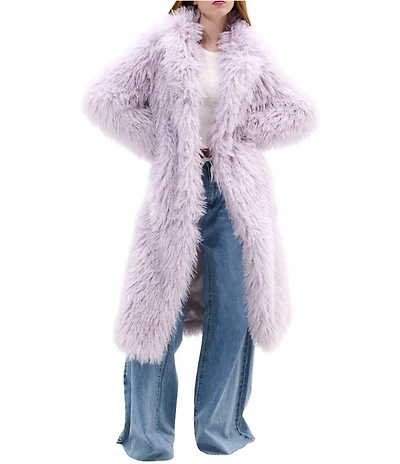 Azalea Wang Delfina Lilac Faux Fur Shawl Collar Long Sleeve Maxi Coat