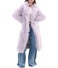 Azalea Wang Delfina Lilac Faux Fur Shawl Collar Long Sleeve Maxi Coat