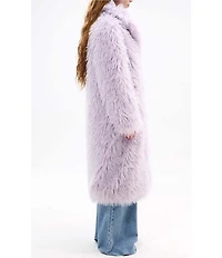 Azalea Wang Delfina Lilac Faux Fur Shawl Collar Long Sleeve Maxi Coat