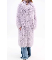 Azalea Wang Delfina Lilac Faux Fur Shawl Collar Long Sleeve Maxi Coat