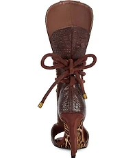 Azalea Wang Desire Crocodile Embossed Leopard Print Wedge Gladiator Sandals