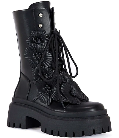 Azalea Wang Devoir 3D Flower Ornament Platform Combat Boots