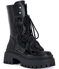 Azalea Wang Devoir 3D Flower Ornament Platform Combat Boots