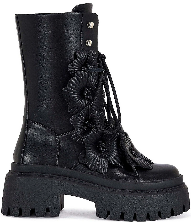 Azalea Wang Devoir 3D Flower Ornament Platform Combat Boots