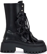 Azalea Wang Devoir 3D Flower Ornament Platform Combat Boots