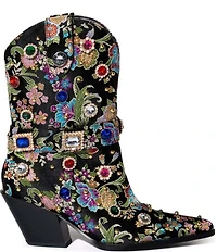 Azalea Wang Diligent Floral Brocade Stud and Jewel Ornamented Western Mid Calf Boots