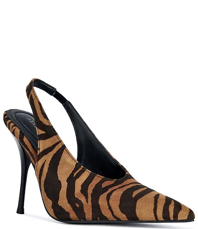 Azalea Wang Doreen Tiger Print Pointed Toe High Vamp Slingback Pumps