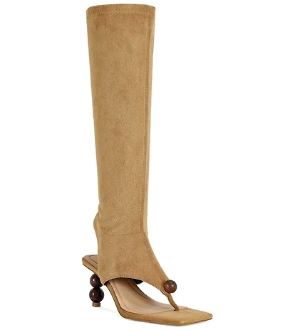 Azalea Wang Dottie Beaded Thong Square Toe Tall Sandals