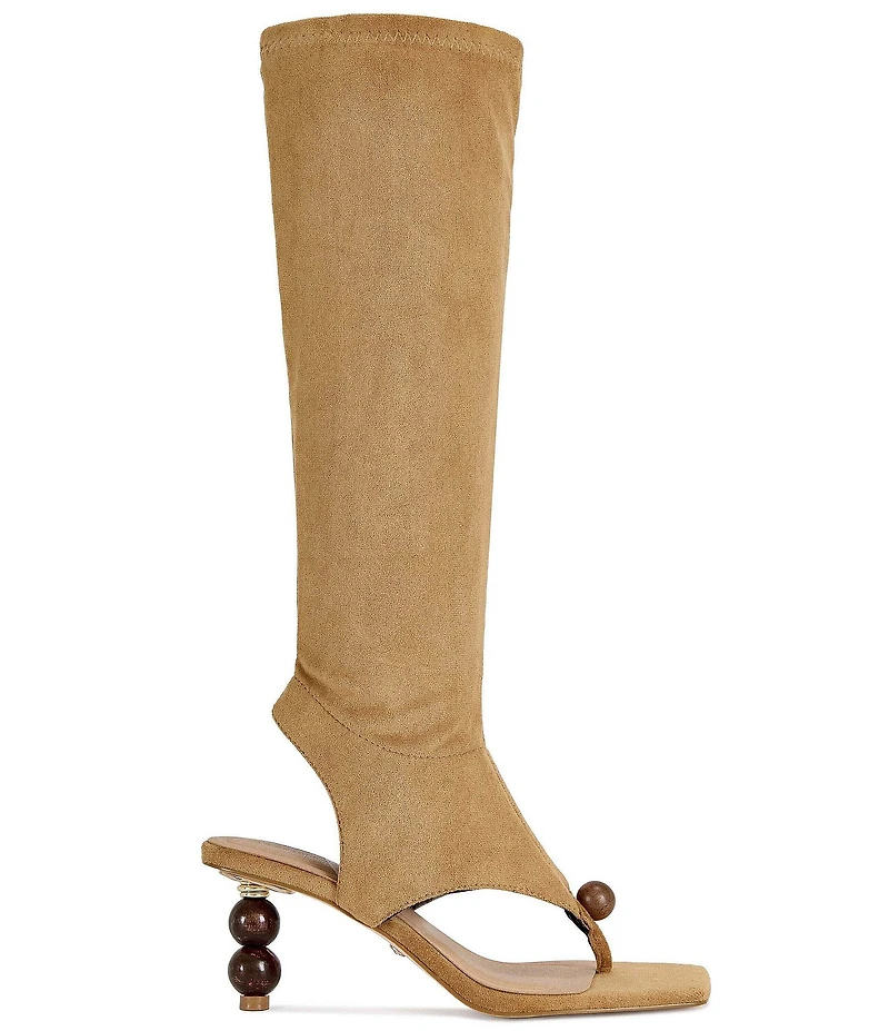 Azalea Wang Dottie Beaded Thong Square Toe Tall Sandals