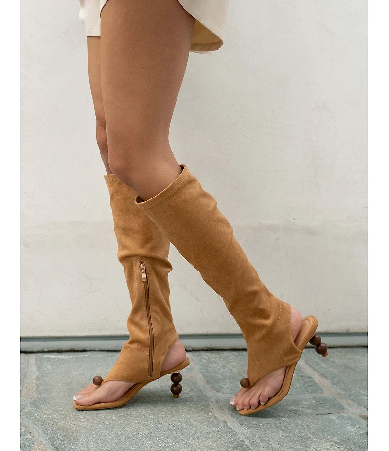 Azalea Wang Dottie Beaded Thong Square Toe Tall Sandals