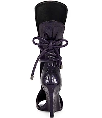 Azalea Wang Douma Crocodile Embossed Wrap Around Lace Gladiator Wedge Sandals