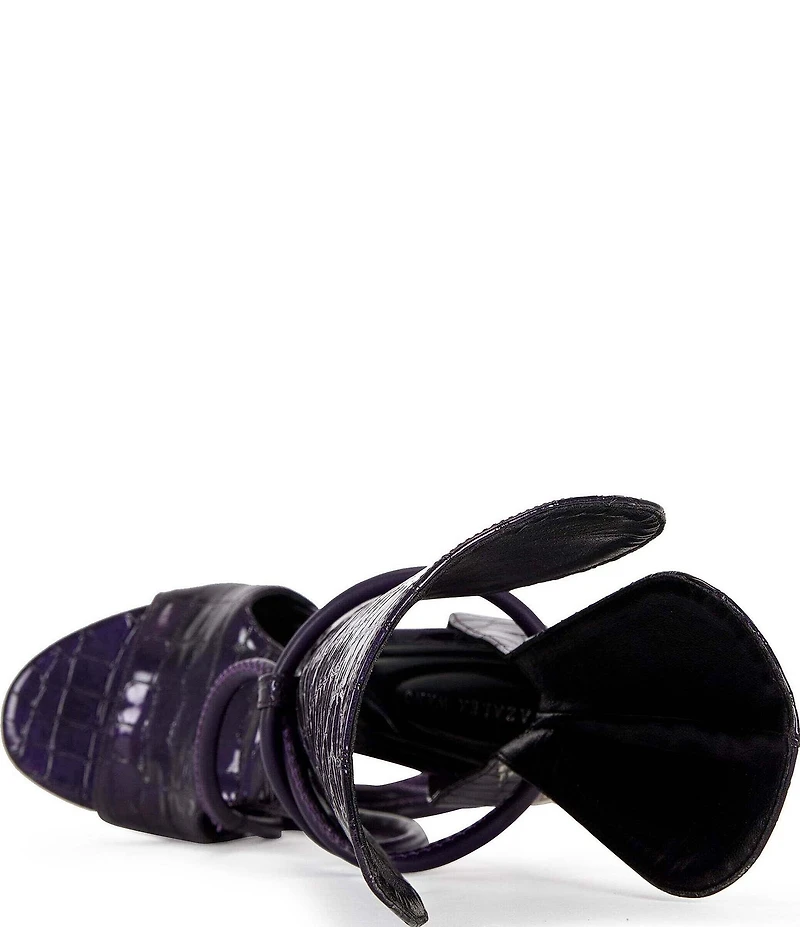 Azalea Wang Douma Crocodile Embossed Wrap Around Lace Gladiator Wedge Sandals