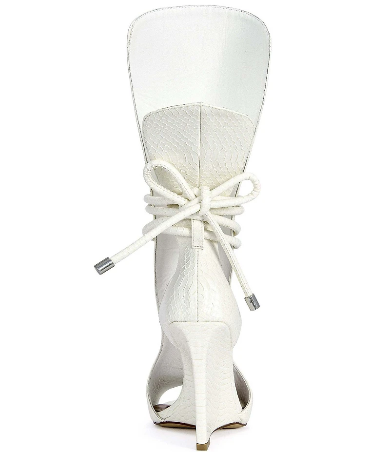 Azalea Wang Douma Embossed Shin Guard Wrap Tie Gladiator Wedge Sandals