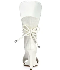 Azalea Wang Douma Embossed Shin Guard Wrap Tie Gladiator Wedge Sandals