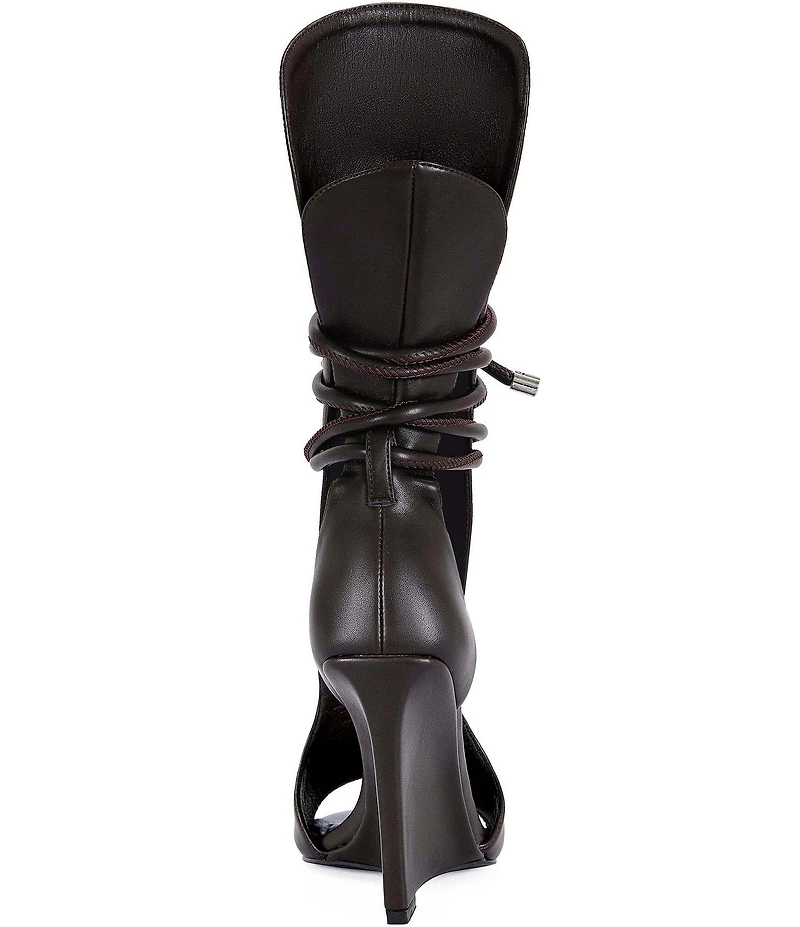 Azalea Wang Douma Shin Guard Wrap Tie Gladiator Wedge Sandals