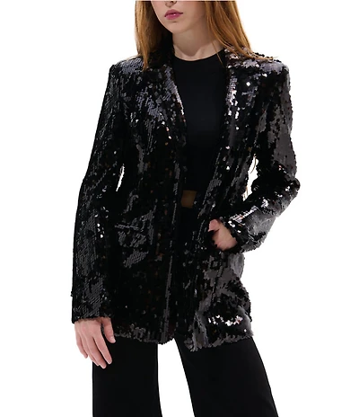 Azalea Wang Dubai Sequin Notch Collar Button Front Blazer